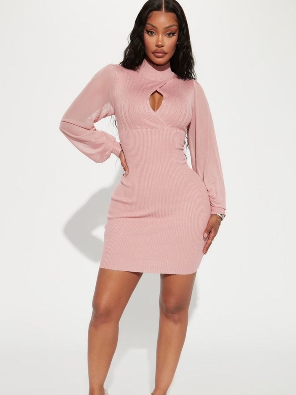 Fashion Nova Blush Pink Ribbed Keyhole Mini Dress